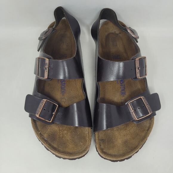 Birkenstock Milano Sandals Mens EU42 US9 Brown Leather Soft Footbed Buckles - Picture 6 of 10